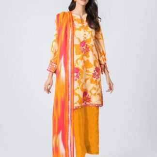 Unstitched Printed 3-Piece Suit Orange Floral Lawn