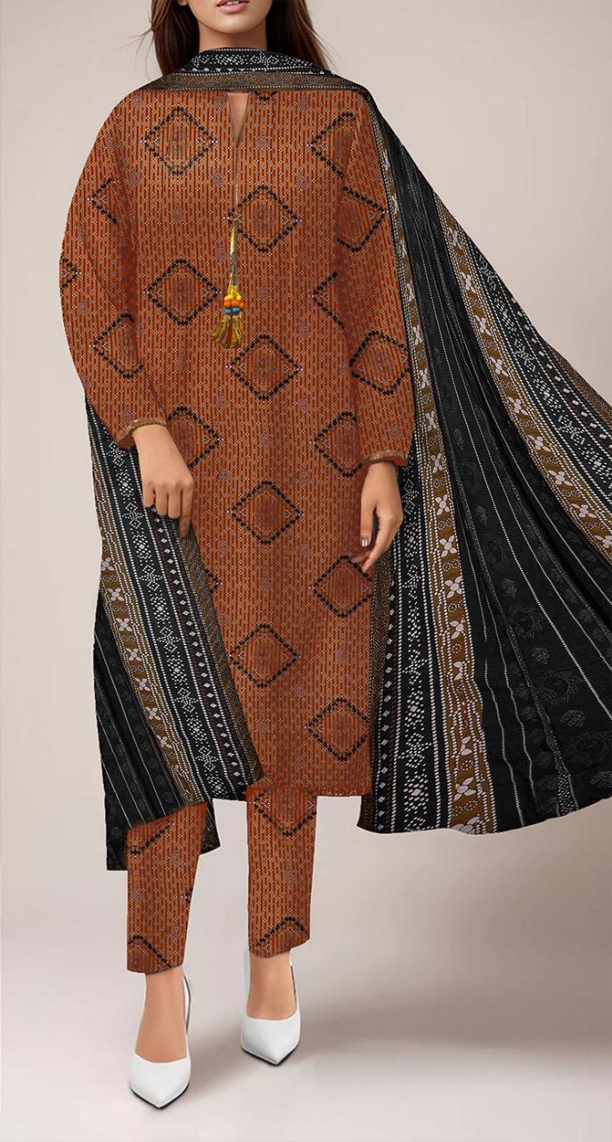 Brown Geometric Printed 3-Piece Suit for Women