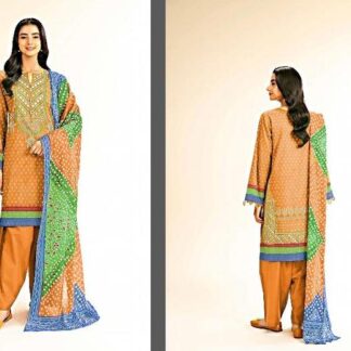 3-Piece Printed Lawn Suit for Women Golden