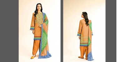 3-Piece Printed Lawn Suit for Women Golden