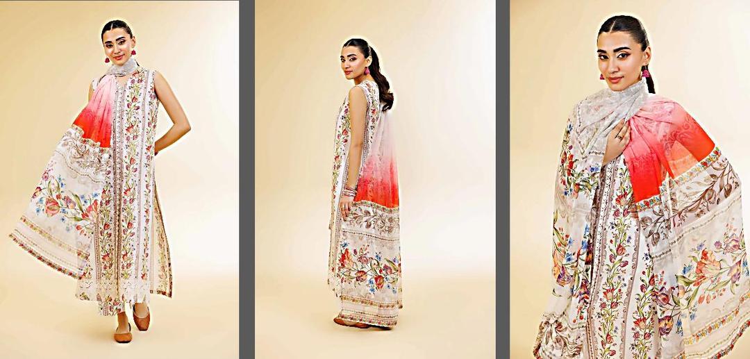 3-Piece Unstitched Lawn Suit Off-White Floral Print