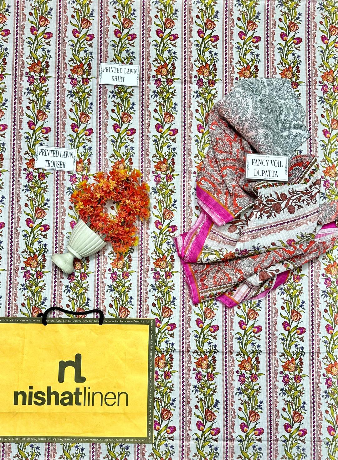 3-Piece Unstitched Lawn Suit Off-White Floral Print - Image 3