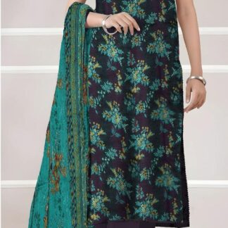 Unstitched Lawn Suit Purple Teal Floral Print