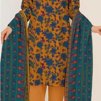 Unstitched Printed Lawn Suit Yellow Floral 3-Piece Set