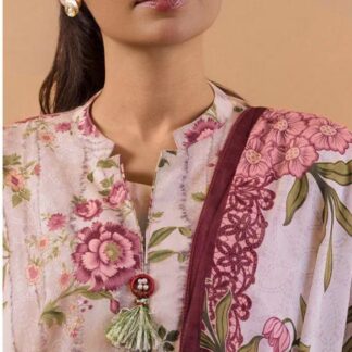 Pakistani Women Printed Lawn Suit Pink Floral Embroidered