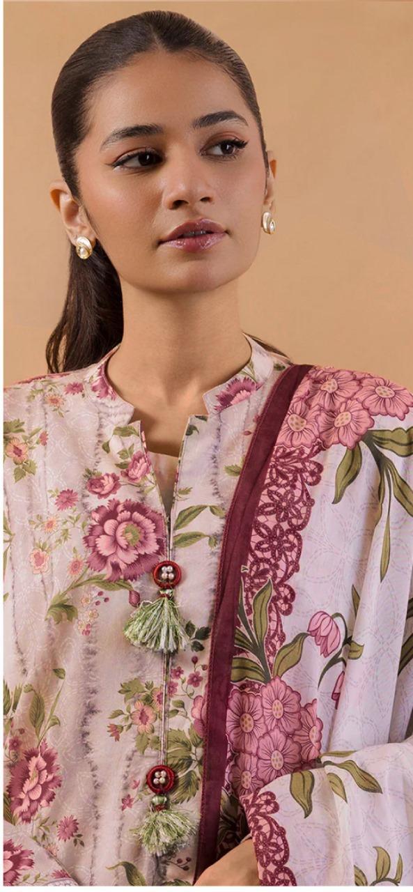 Pakistani Women Printed Lawn Suit Pink Floral Embroidered