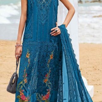 Unstitched Viscose Suit Blue Embroidered 3-Piece Set