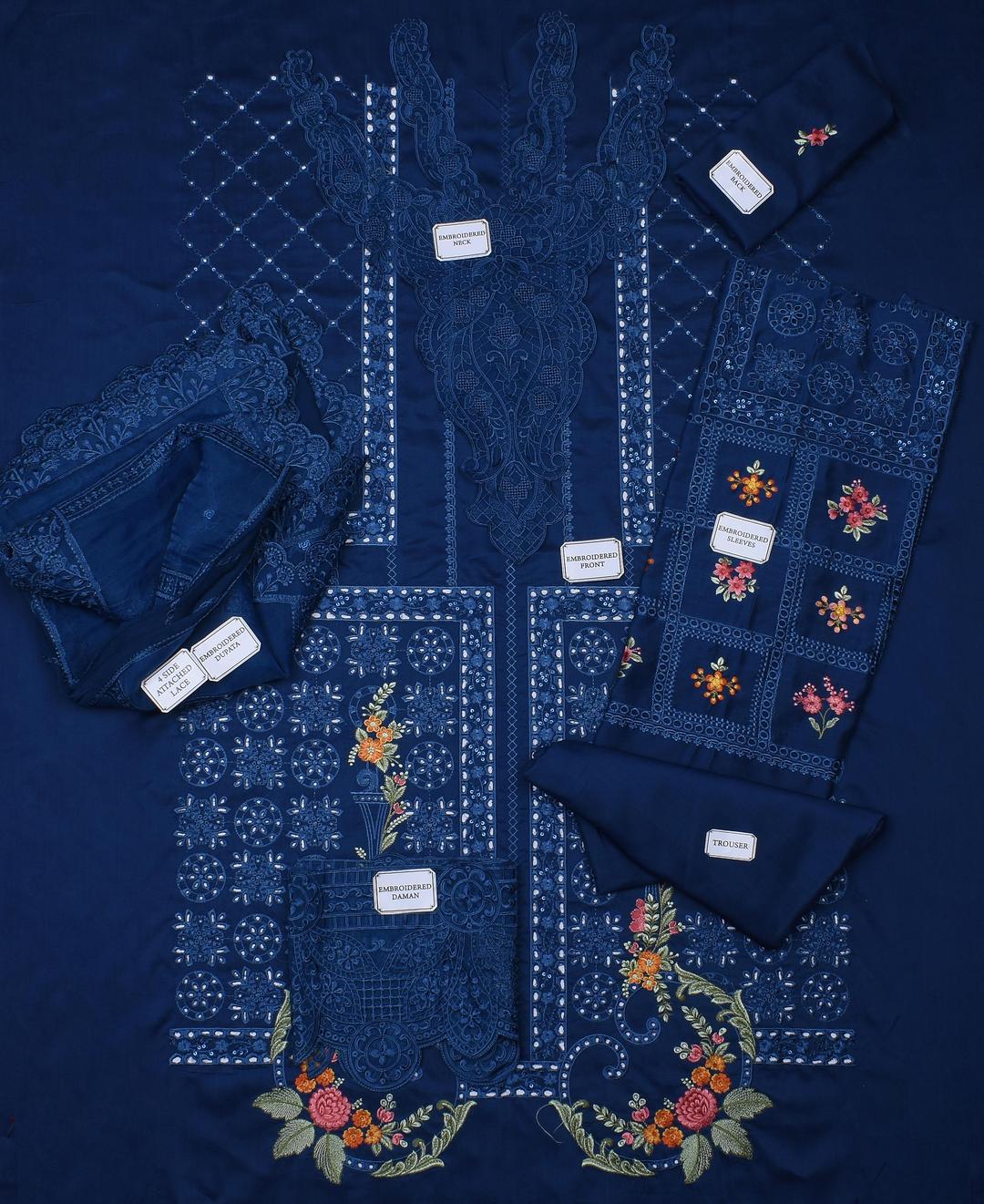 Unstitched Viscose Suit Blue Embroidered 3-Piece Set - Image 3