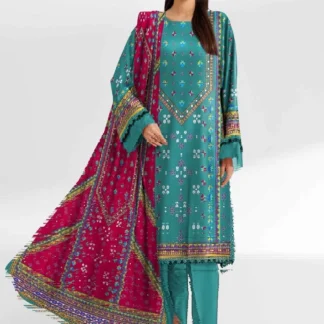 3-Piece Printed Karandi Suit Blue Magenta Women
