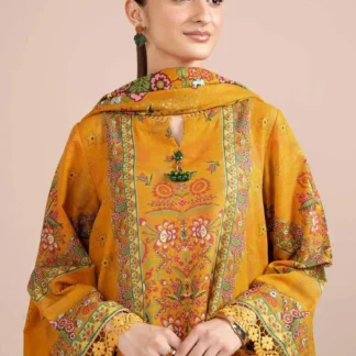 Golden Floral Printed 3-Piece Karandi Suit for Women