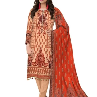 Peach Printed 3-Piece Karandi Suit for Women