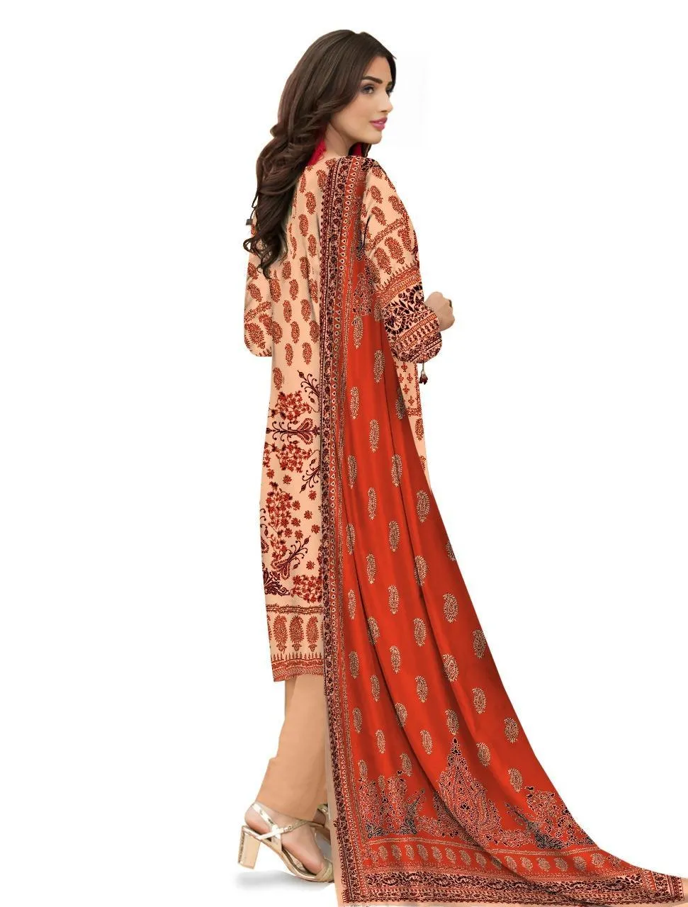 Peach Printed 3-Piece Karandi Suit for Women - Image 2