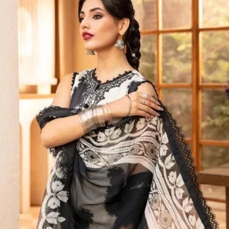 3-Piece Printed Karandi Suit Off-White Black
