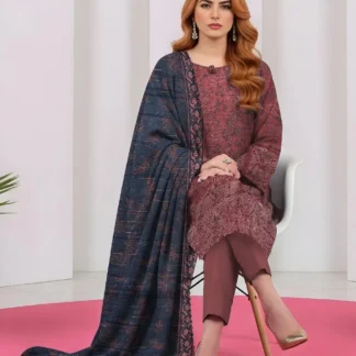 Maroon Printed 3-Piece Khaddar Suit for Women