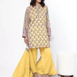 Stylish Floral Khaddar 3-Piece Suit Yellow