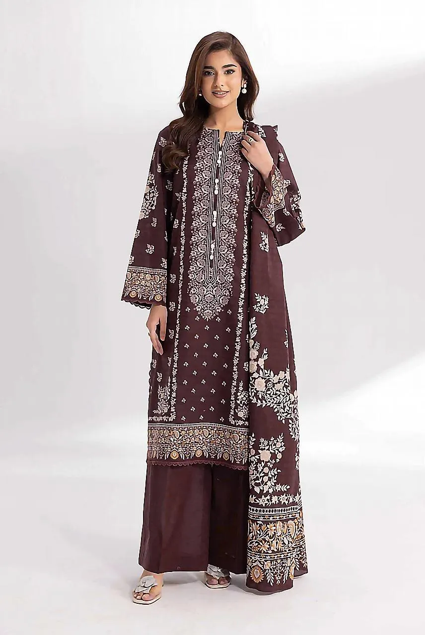 Brown Printed 3-Piece Linen Suit for Women - Image 2