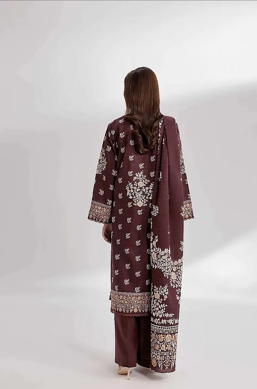 Brown Printed 3-Piece Linen Suit for Women - Image 3