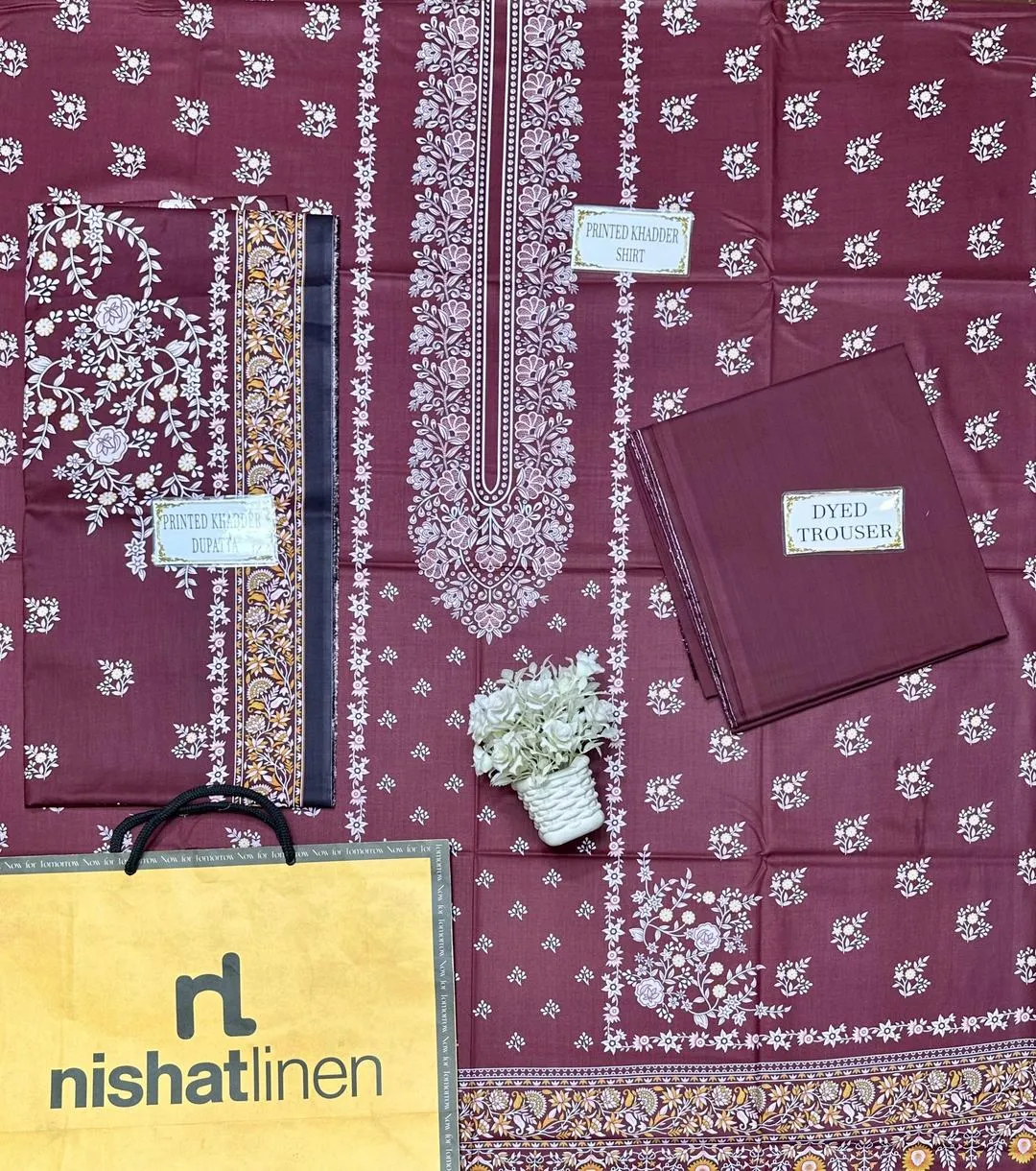 Brown Printed 3-Piece Linen Suit for Women - Image 5