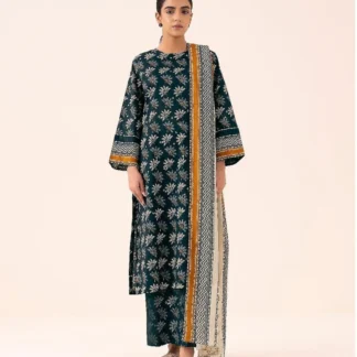 Unstitched Printed Linen 3-Piece Suit Blue Floral