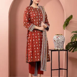 Linen Printed 3-Piece Suit Red White Paisley