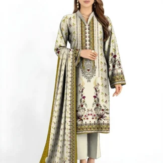 Unstitched Floral Karandi 3-Piece Suit Off-White