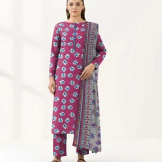 Pink Floral Printed 3-Piece Khaddar Suit for Women