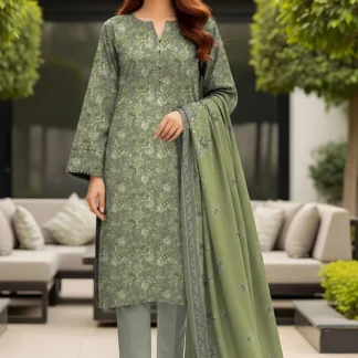 Green Floral Printed 3-Piece Lawn Suit for Women