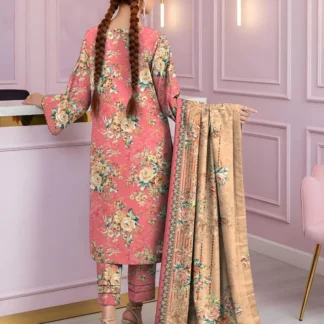 Pink Floral 3-Piece Unstitched Suit for Women