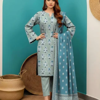 Unstitched Printed Suit Set Dobby Lawn Blue Green