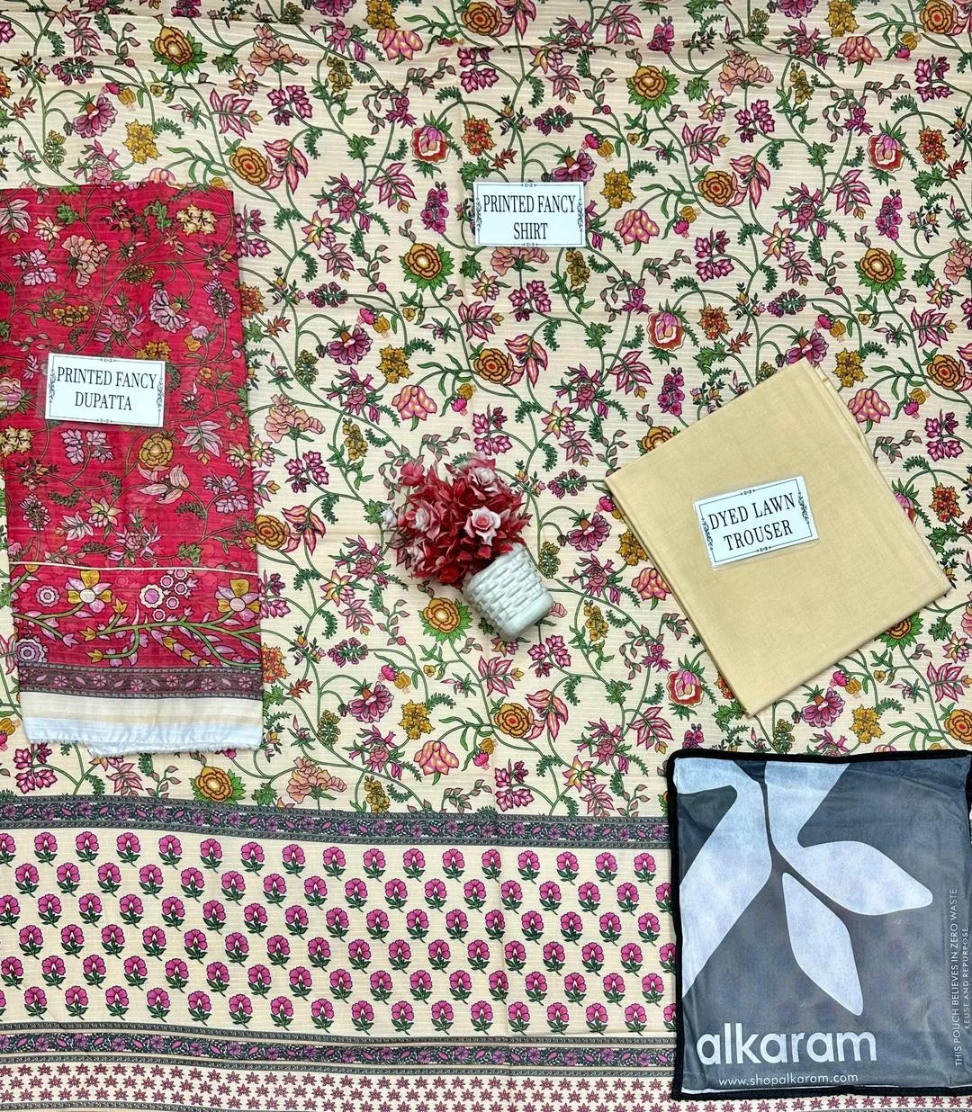 Unstitched Printed Suit Dobby Lawn Summer Wear - Image 3