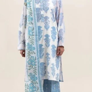 Unstitched Blue Floral Printed Suit Set for Women
