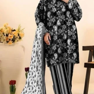 Black Paisley Printed 3-Piece Suit for Women