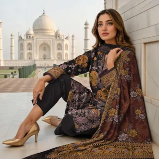 Women's Black Floral Lawn Suit 3Pcs Eid Party Wear
