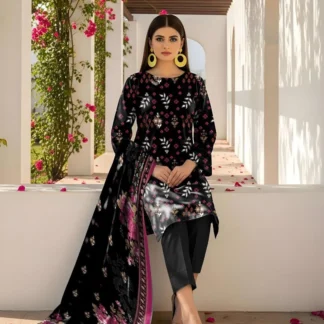 Black Printed Lawn 3-Piece Suit for Women