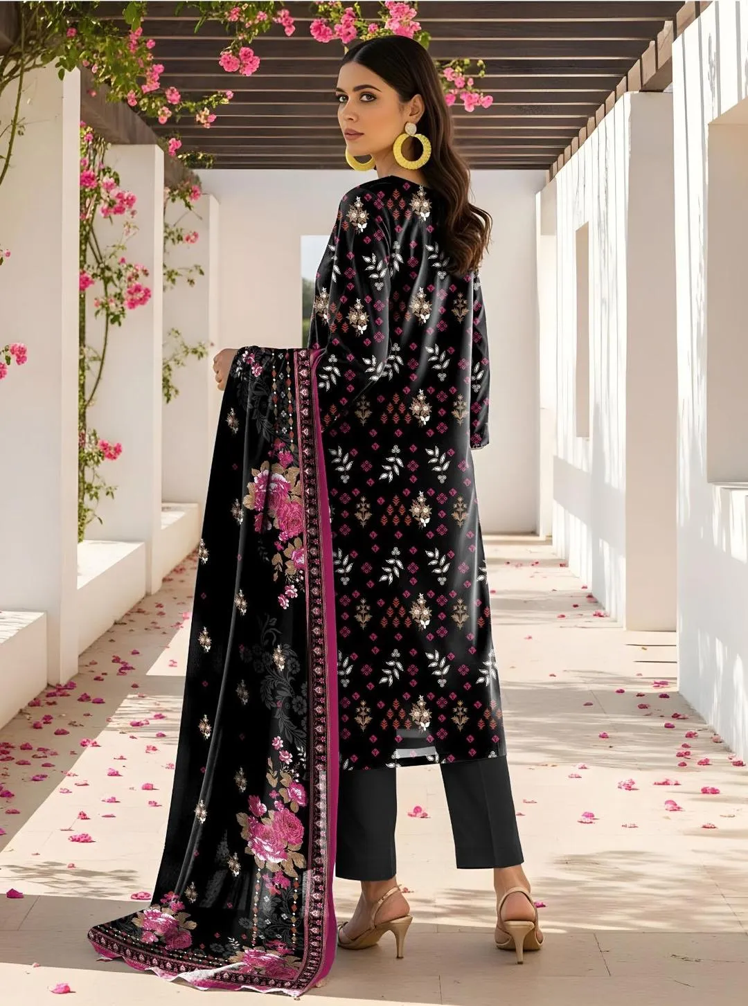 Black Printed Lawn 3-Piece Suit for Women - Image 3