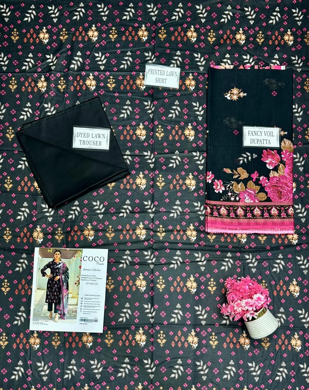 Black Printed Lawn 3-Piece Suit for Women - Image 4
