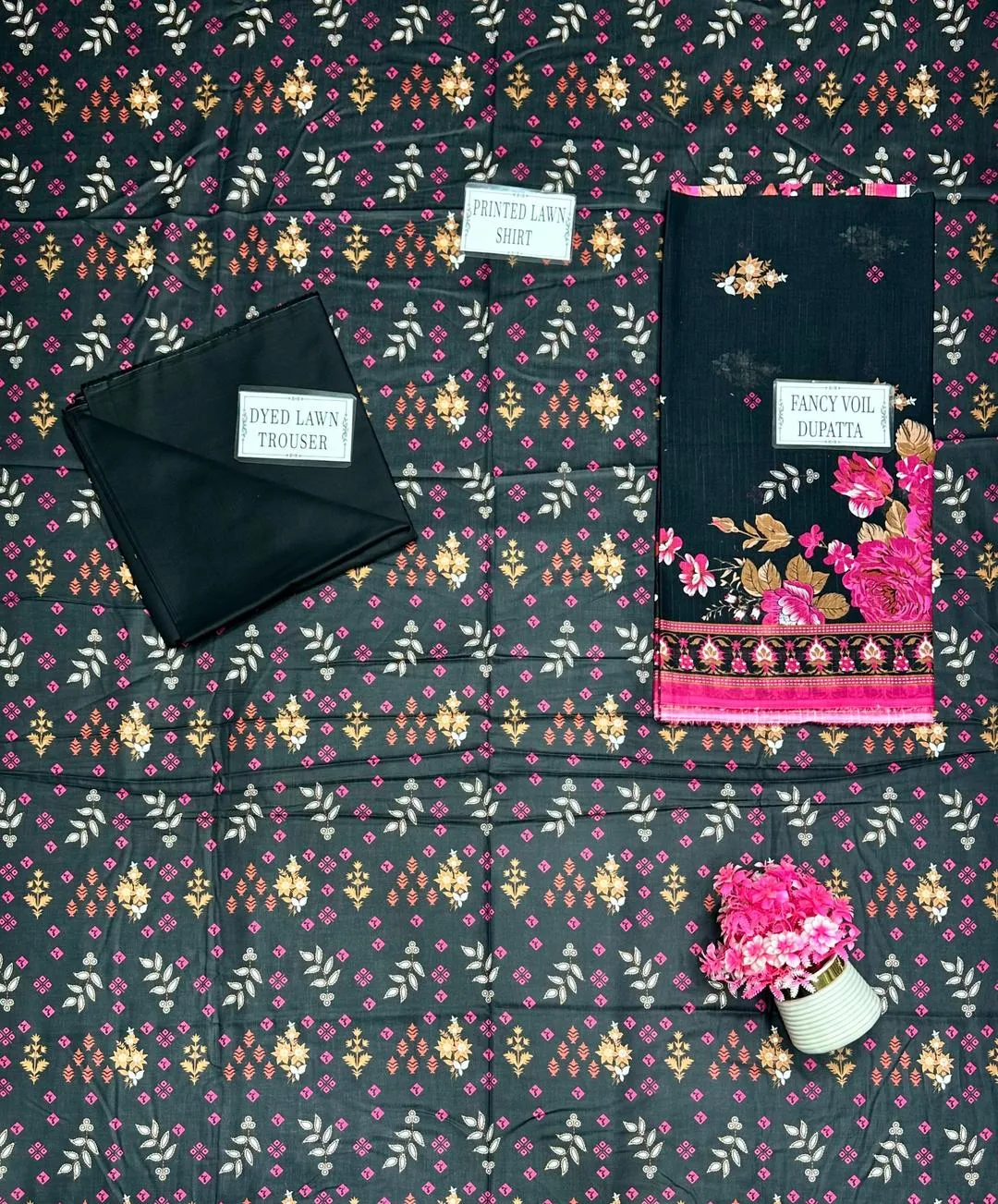 Black Printed Lawn 3-Piece Suit for Women - Image 5