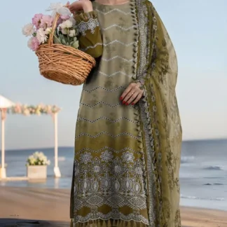 Green Chikankari Lawn 3Pcs Set for Women