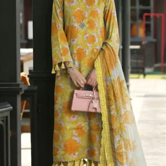 Yellow Printed Lawn 3-Piece Embroidered Suit