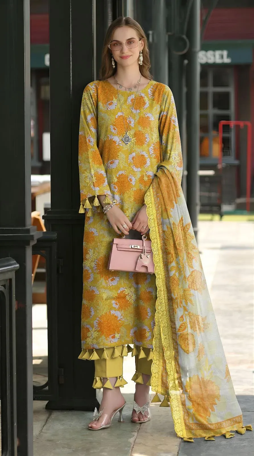 Yellow Printed Lawn 3-Piece Embroidered Suit