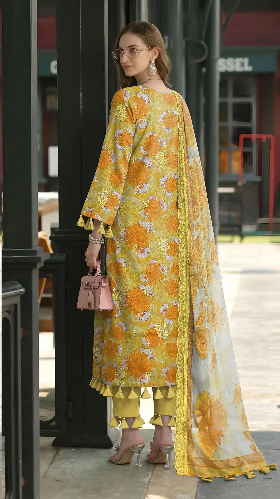 Yellow Printed Lawn 3-Piece Embroidered Suit - Image 2