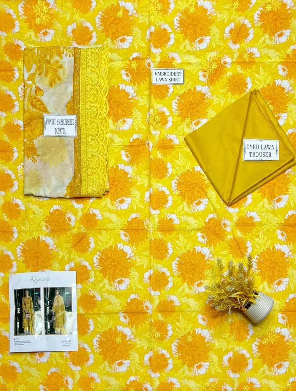 Yellow Printed Lawn 3-Piece Embroidered Suit - Image 3