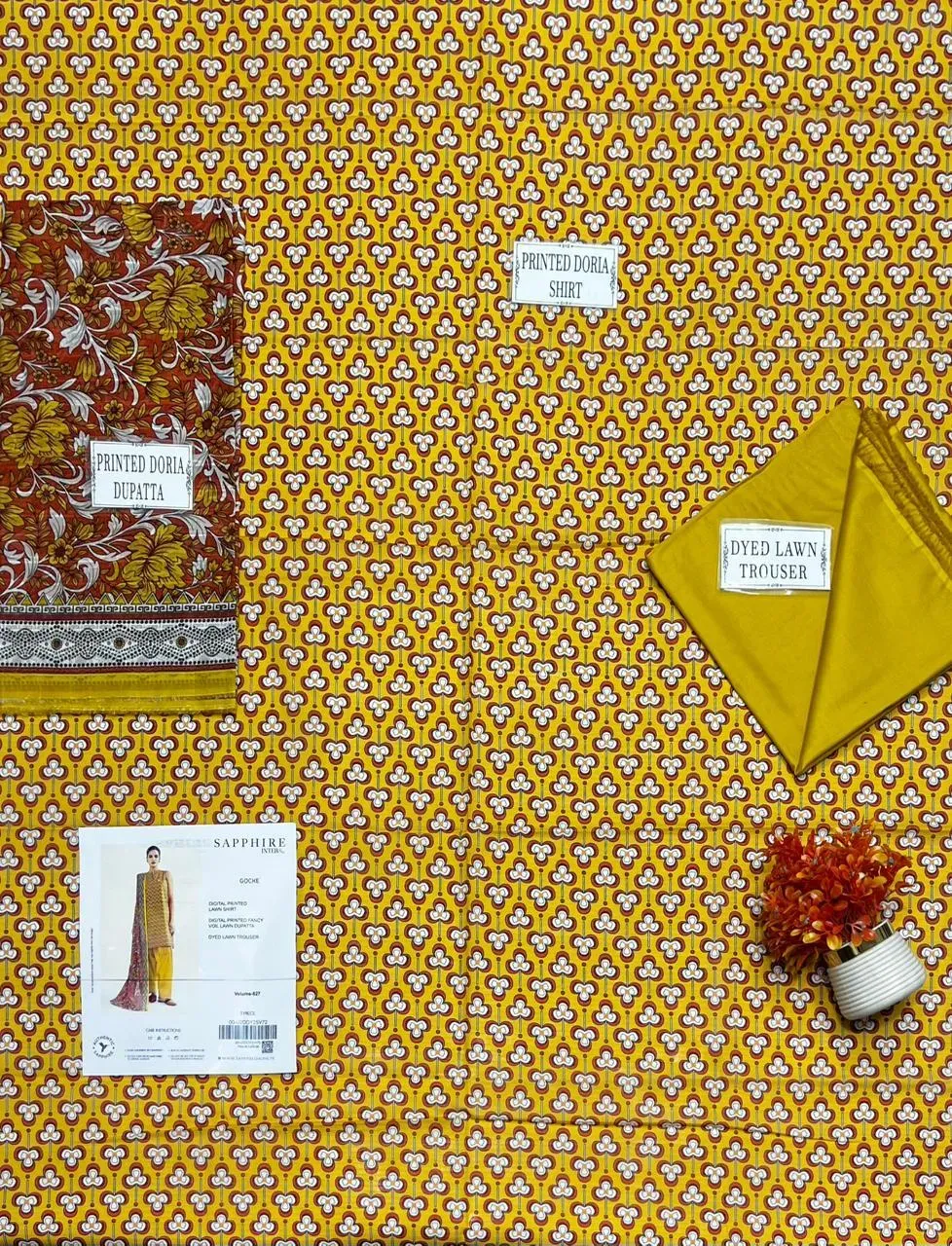Golden Printed Dobby Lawn 3Pcs Set - Image 3
