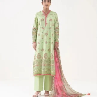 Green Printed Dobby Lawn 3Pcs Shirt Dupatta Set