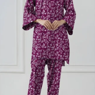 Purple Floral Khaddar 2-Piece Suit for Women