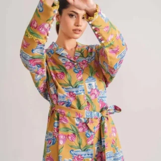 Golden Floral Khaddar 2-Piece Suit for Women