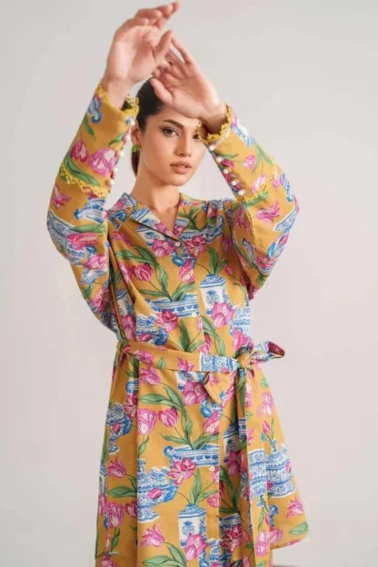 Golden Floral Khaddar 2-Piece Suit for Women