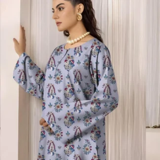 Stylish Printed Lawn Suit Grey Floral Paisley