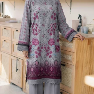 Women's Grey Embroidered Lawn 2-Piece Suit for Bakra Eid