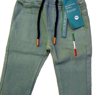 Boy Cotton Pants Green Drawstring Waist 6-24M
